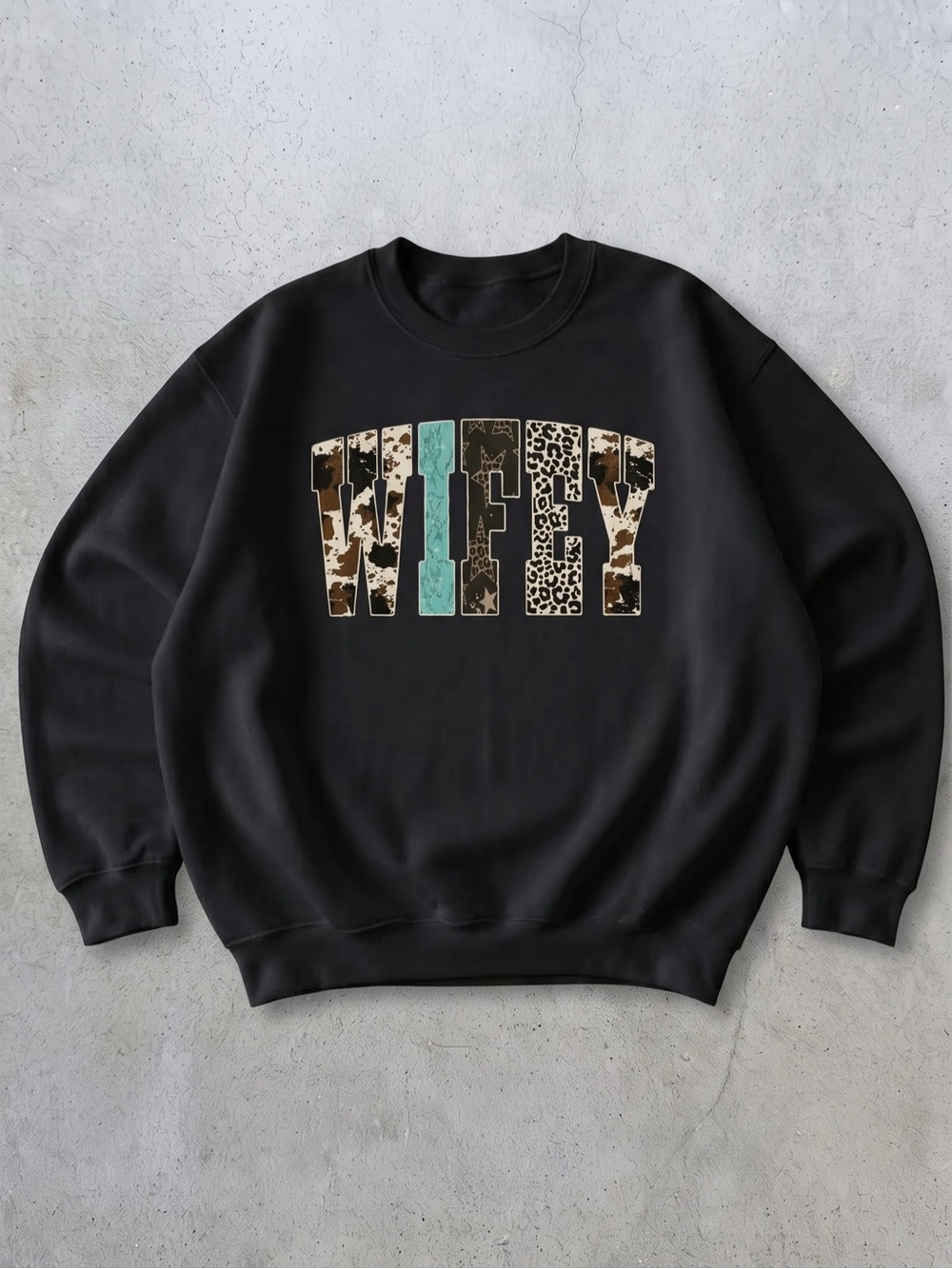 Wifey Western Cowhide Turquoise Leopard
Graphic Crewneck Sweatshirt Gift For Her